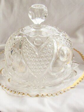 EAPG Large Covered Dish / Cheese Dish, Hearts, Roses, Cross-Hatch and Beds  S742